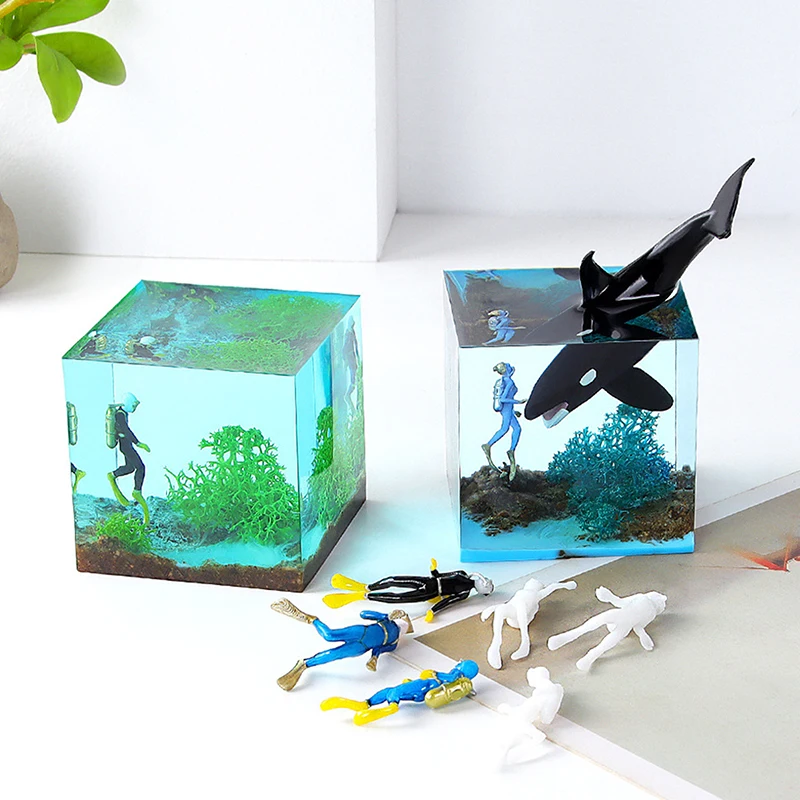 SE Figurine Toys Fish Tank Unpainted Miniatures Ocean Diving Diver Action Figures Model Underwater Dive Decoration Accessories