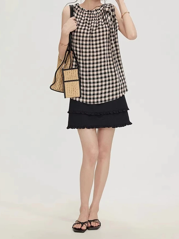 High Waist A-Line  Skirt Women's Korean Style Half-length Design Sensation Prevent Exposure Dark Blue Wooden  Skirt
