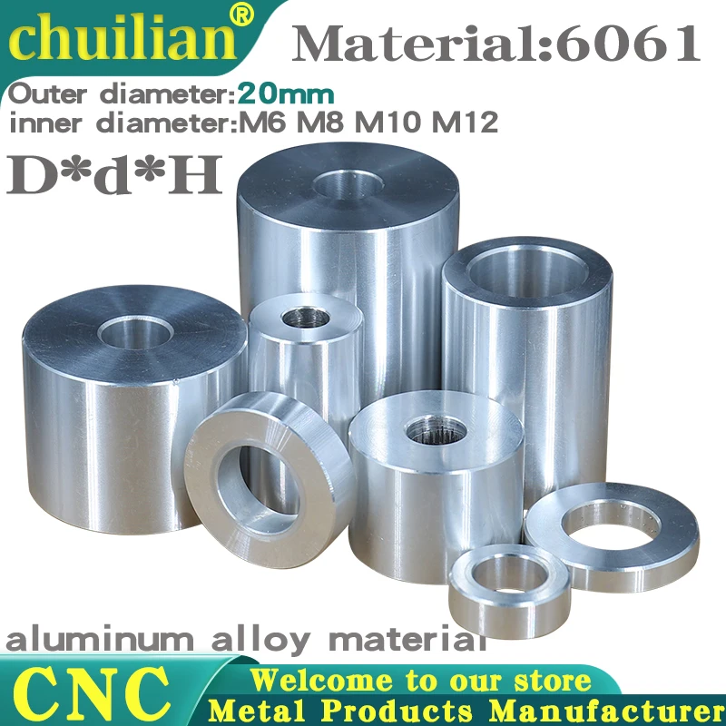 Diameter 20MM M6 M8 M10 M12 Aluminum Bushing Washer Gasket Round Hollow No Thread Standoff Spacer Thickness 2/2/4/5/6/7/8/9/50mm