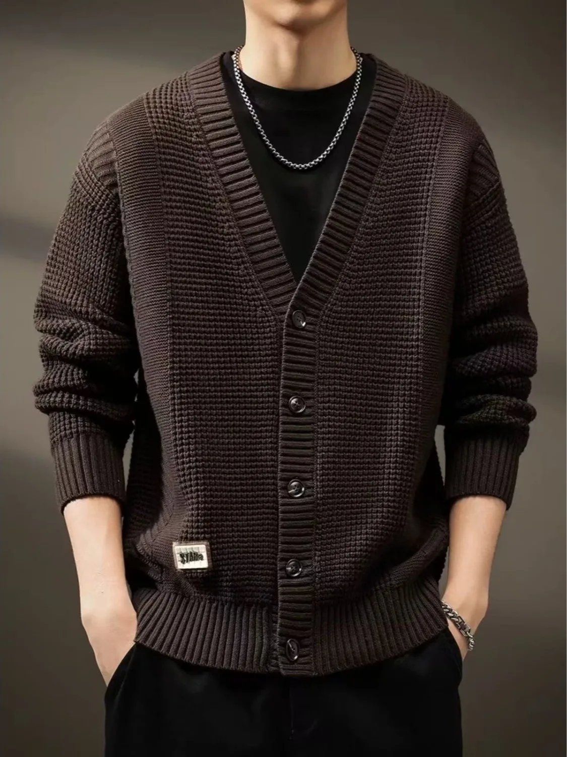 

Loose Fit V-Ne Knitwear Cardigan for plus Size Men Japanese Sle Casual Winter Outerwear Warm Thi Polyester Fiber