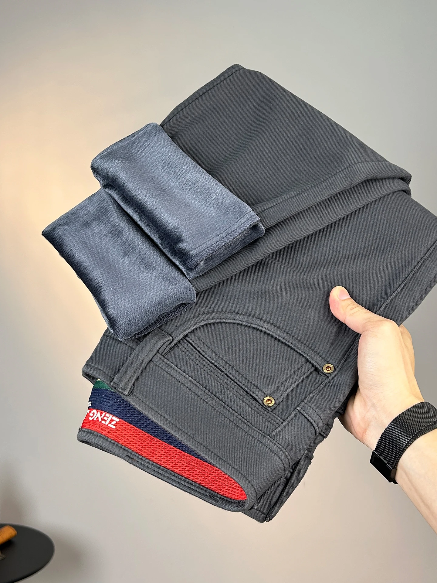 

Thiened Fce Men's Slim Fit Casual Pants Busin Casual Warm Windproof Straight Leg Trousers for Autumn And Winter