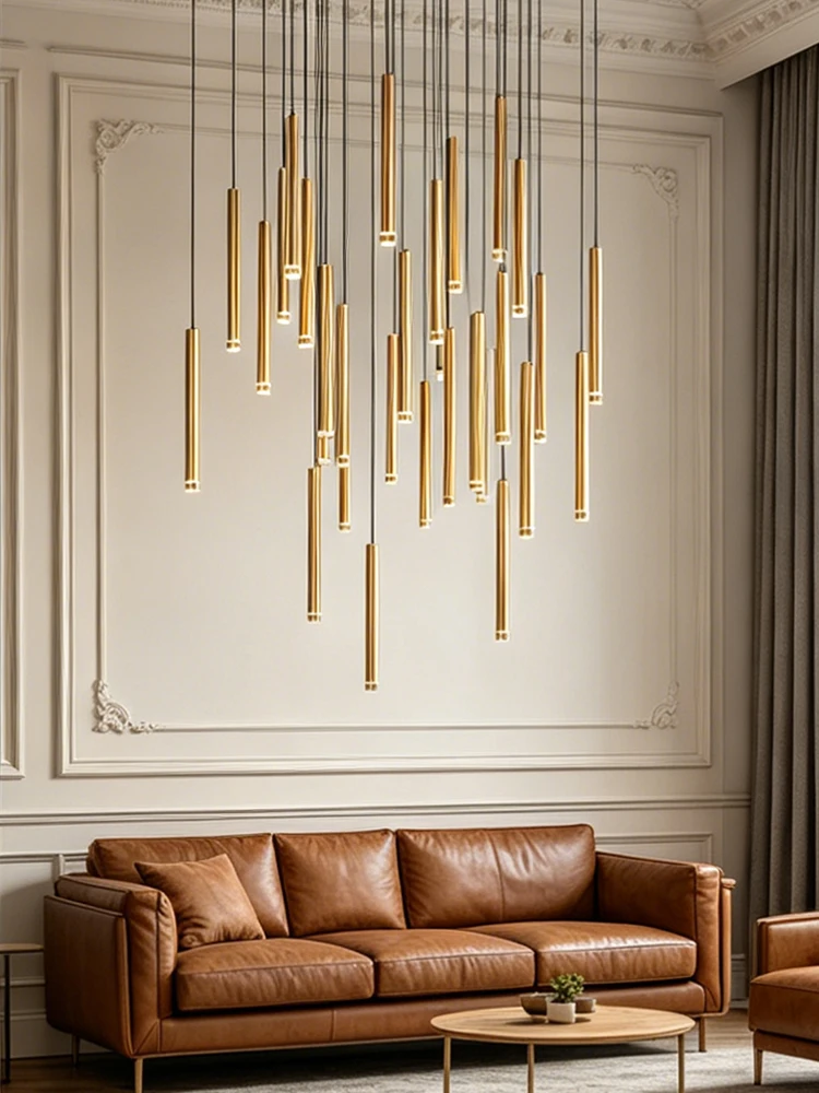 Modern Vertical Tube LED Chandelier High Ceiling Staircase Pendant Light Villa  Living Room Long Pendant Light Home Decoration