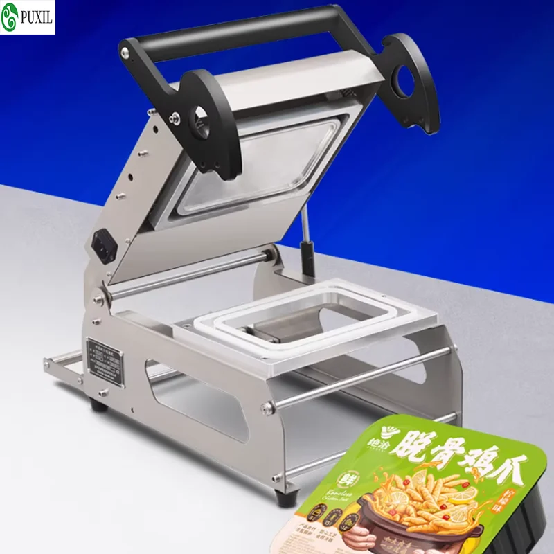 Commercial disposable takeaway food box sealing machine, hand pressed cooked food, fruits and vegetables, raw pickled food