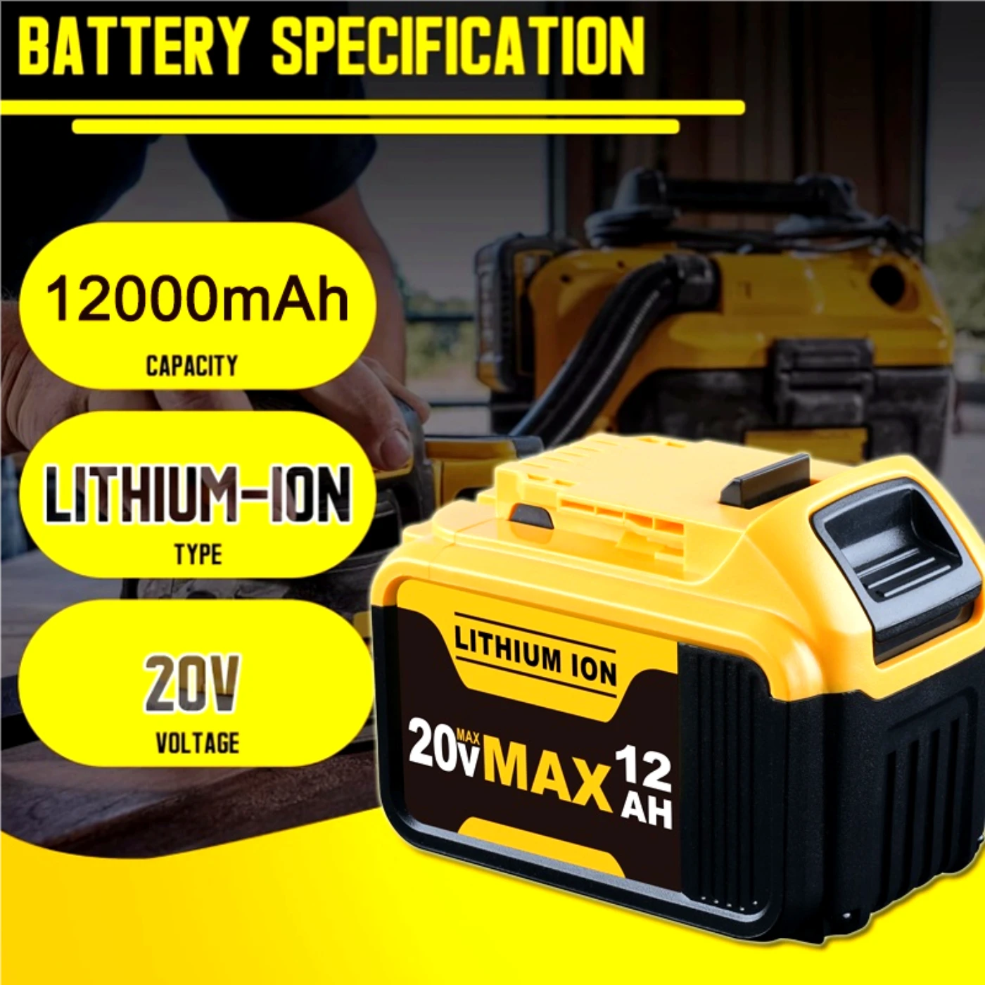 

Original for Dewalt 18V tools Battery, 12AH 6AH Rechargeable Lithium Ion Battery, Dewalt DCB206 Power Tool Replacement Battery