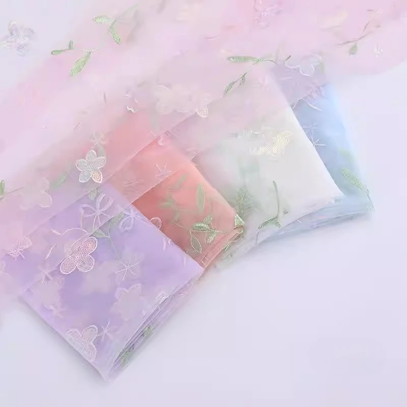 

Floral Glitter Embroidery Mesh Fabric for DIY Sewing Bouquet Wrapping Dress Headwear Background Decoration Cloth Material