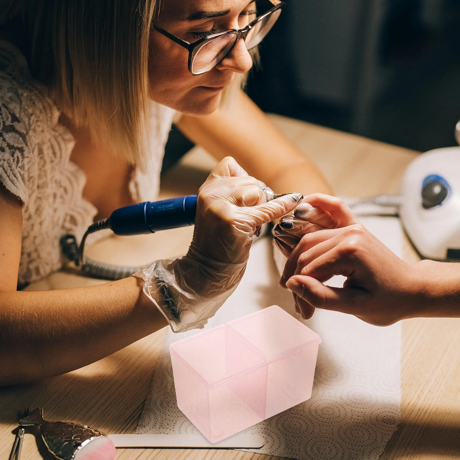 منظم مستلزمات الأظافر مكون من مقصورتين، صندوق أدوات محمول، ملحقات فن الأظافر، حاوية تخزين، وسادات قطنية شفافة #5