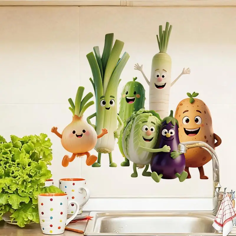 Emotionally Expressive Vegetable Wall Stickers For Home Decor PVC Self-Adhesive Kitchen Background Decor