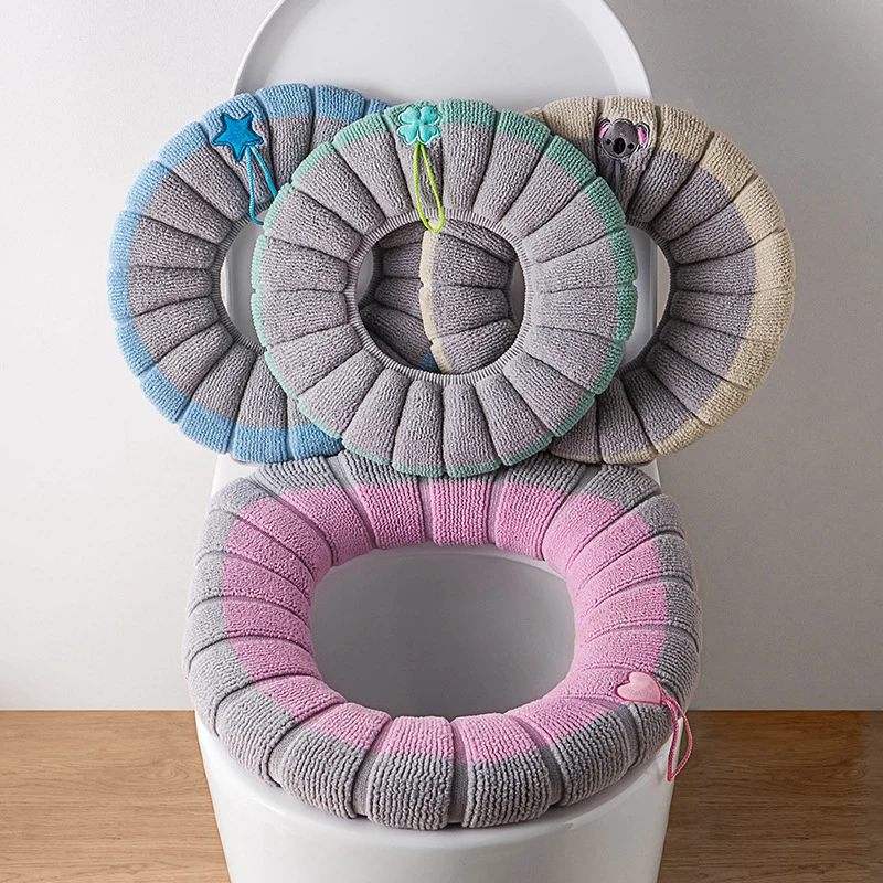 1Pc Thicker Bathroom Toilet Seat Cover Pads Soft Comfortable Toilet Seat Cushion Cover Stretchable Toilet Seat Warmer Easy Inst