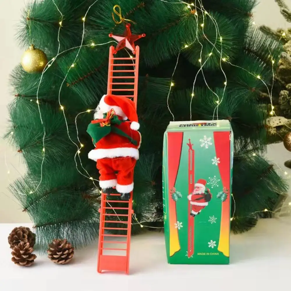 Creative Singing Electric Climbing Santa Claus Toy Fun Christmas Tree Decoration Musical Santa Ornament for Holiday Party Gift