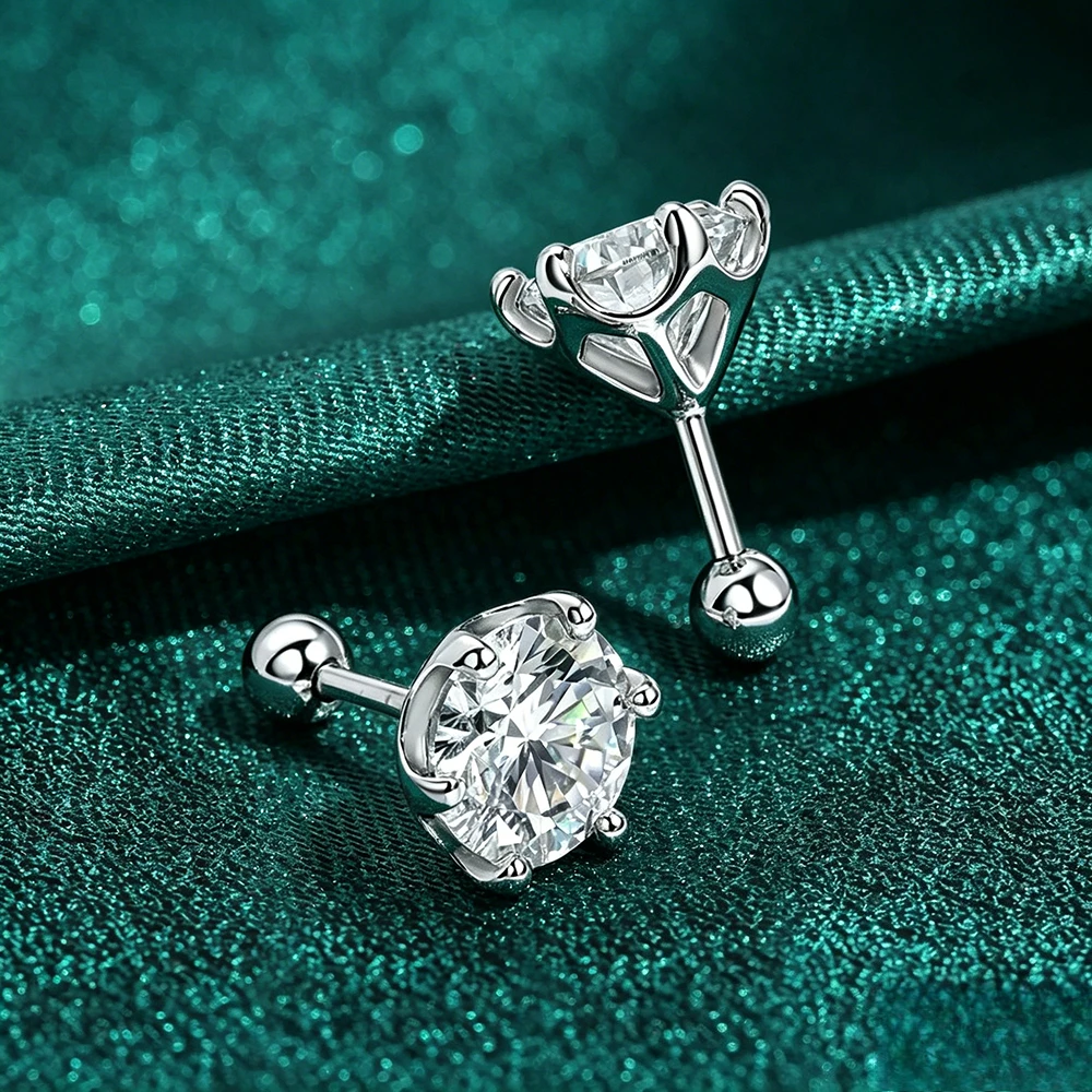 

D Color 2.0 Carat 100% Moissanite Stud Earrings For Women Screw Thread Ear Studs 925 Silver Jewelry Pass Diamond Test With GRA