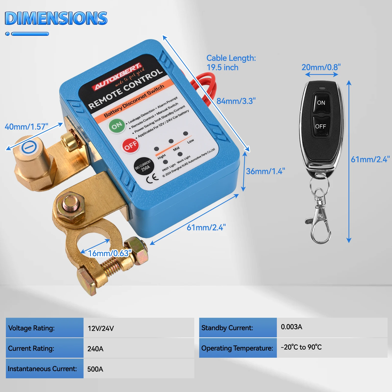 12V 240A Remote Battery Disconnect Relay Master Switch Automatic Power Shut Off Switch For Car Truck Boat w/ Manual Switch Tools