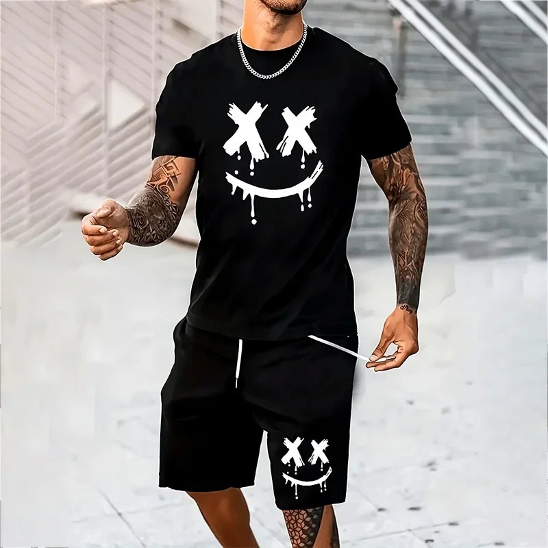

Забавный 3D-принт с изображением демона, мужская футболка с коротким рукавом и шорты, комплект из двух предметов, модный хип-хоп стиль, уличная одежда в стиле Харадзюку, летний повседневный наряд