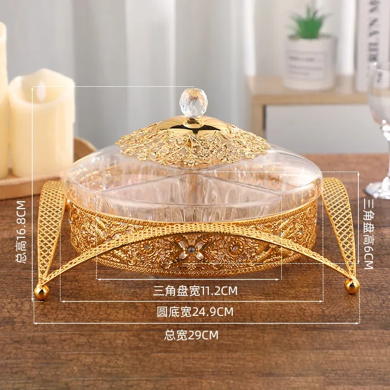 DSA European Creative Acrylic Fruit Plate Gold Hollow Decorative Dried Fruit Box Snack Fruit Dried Platter with Lid