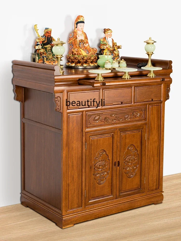 Altar Household Solid Wood God of Wealth Incense Burner Table Buddha Table Shrine Chinese Style Buddha Cabinet Altar