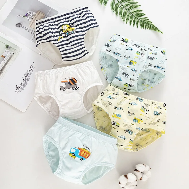 5 Packs Boys Briefs Toddler Cotton Underwear Truck Car Fashion Soft Boys Briefs 2T-12Yrs Underwear