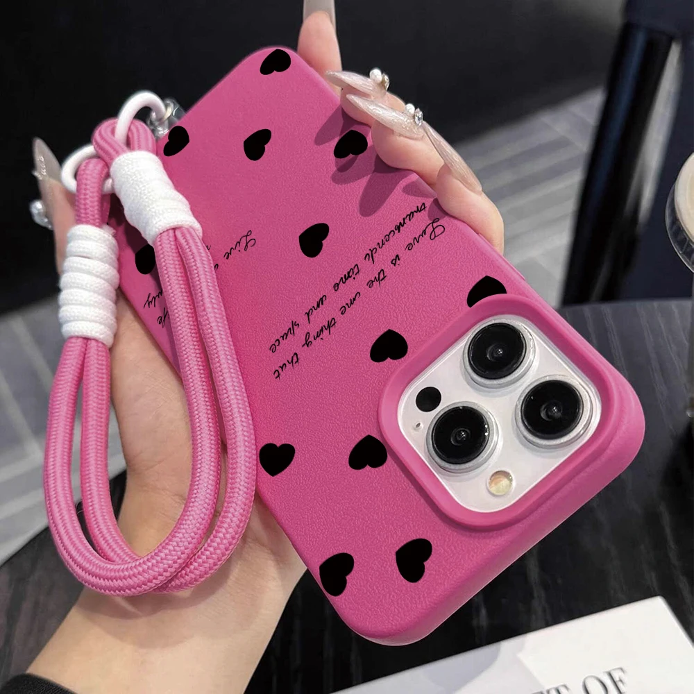 Herz-Minimalistisches INS-Handschlaufen-Kunst-Case für iPhone 13 11 12 Pro Max iPhone 15 17 14 16 XR 7 Plus Hüllen mit Lanyard Funda – Detail 2