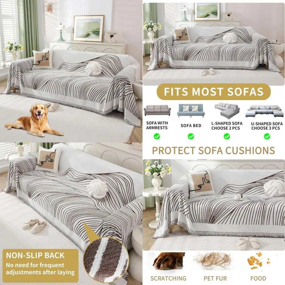 Pelindung Sofa 3-Bantalan Ramah Hewan Peliharaan, Dapat Dicuci, untuk Sofa Bentuk L, 71x134 - Anti-Selip, Tebal, untuk Anak-Anak dan Anjing