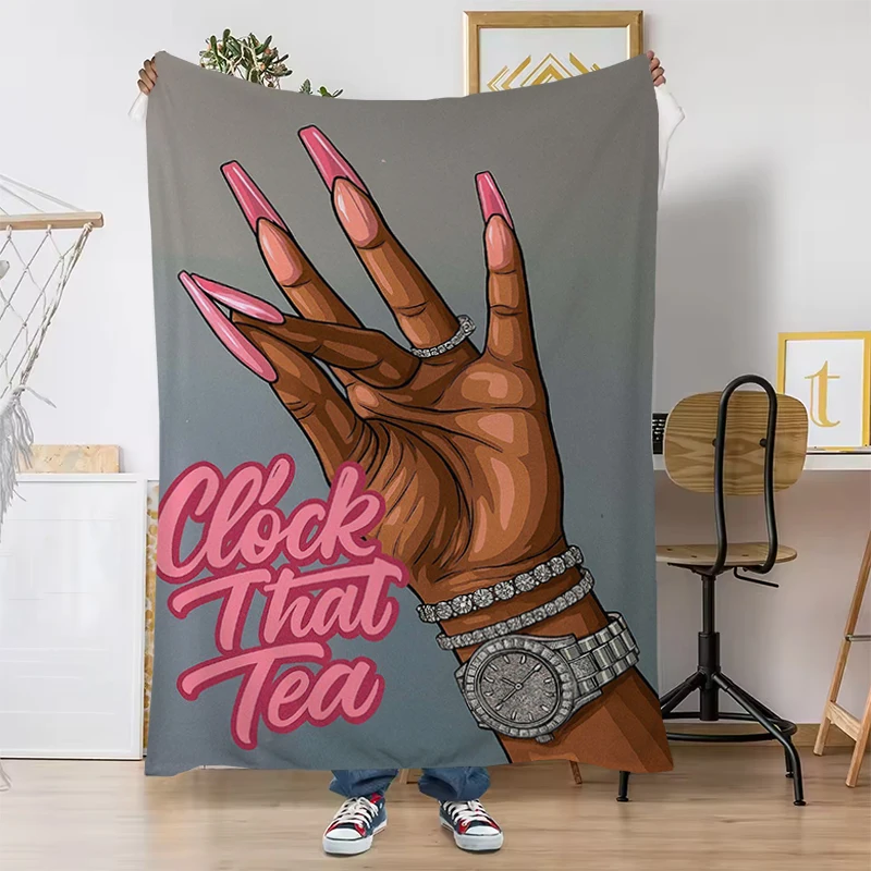 

Clock That Tea Throw Blanket Downy Throwing Soft Plaid With Print Fleece Blankets on Offer Sofa Quilt Plead Cover Camping Chair