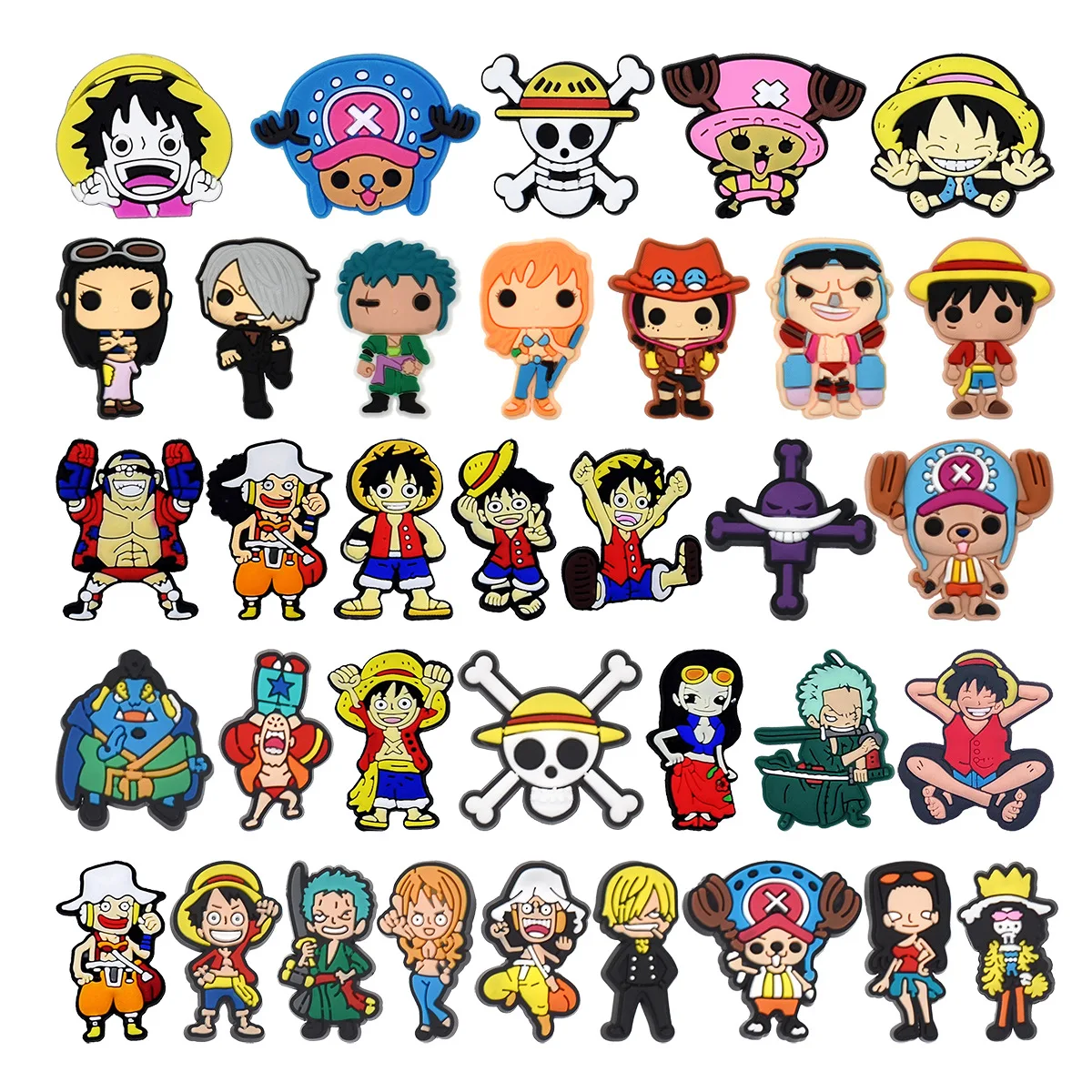17/35pcs Anime Pirate Shoe Charms Straw Hat Cartoon 2D PVC Detachable Clips for Crocs Clogs Sandals Decoration Accessories Gift