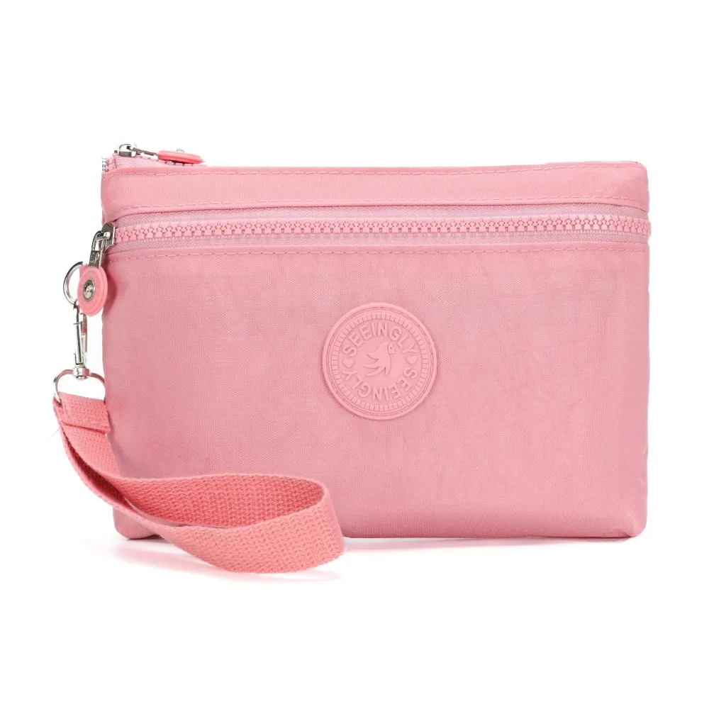 

Double Zippers Solid Color Coin Purse Cosmetic Bag Large Capacity Wrist Phone Purse Nylon Niche Design Small Phone Bag Women