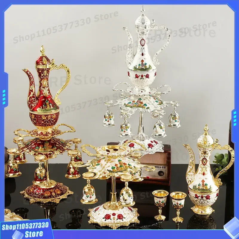 Luxury Retro Zinc Alloy Wine Jug Set European Style High End Decanter with Cup Holder for Russian Market Premium Gift Box
