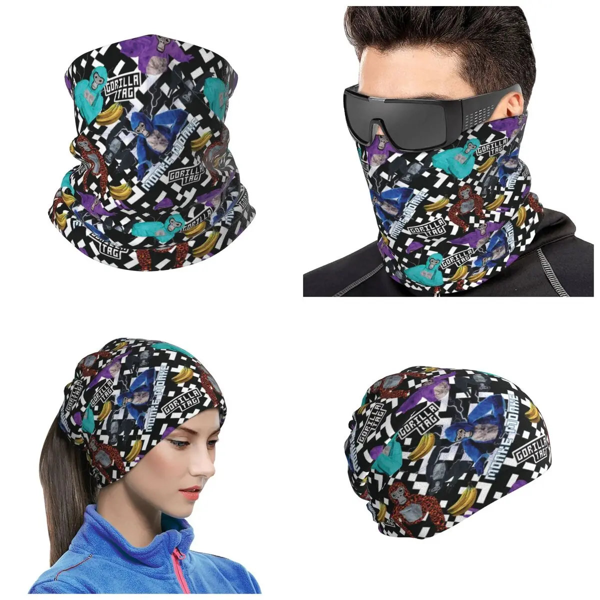Gorilla Tag VR Gamer Merch Pixel Monke Bandana, Bragas de cuello, Pañuelo estampado, Mascarilla facial para correr, para Hombres, Mujeres, Adultos, Invierno