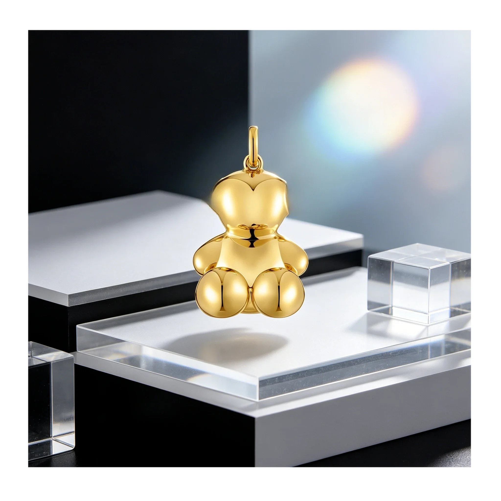 Glossy 18K Gold Plated 3D Sitting Teddy Bear Charm Pendant Stainless Steel DIY Necklace Bracelet Jewelry Charm Women Lovely Gift