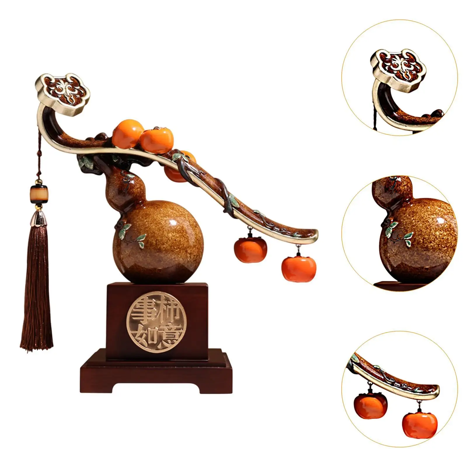 Persimmon Resin Statue Feng Shui Ornament Cabinet Gourd Figurine Blessing Sculpture for Xmas Office Festival