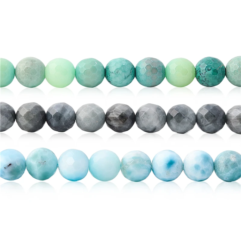 Natural Stone  Larimar Pink Opal Green Garnet Moonstone Agate Round Faceted Beads Size 8MM For Jewelry Making Diy Bracelet