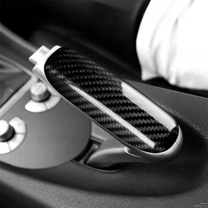 Super Sale Real Carbon Fiber Car Handbrake Grips Protect Trim Cover for Mercedes Benz SLK R171 2004-2010 Accessories