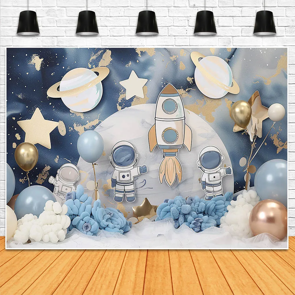 Mocsicka Astronaut Space Theme Children Photo Background Starry Sky Star Boy First Cake Smash Photography Background Shoot Props