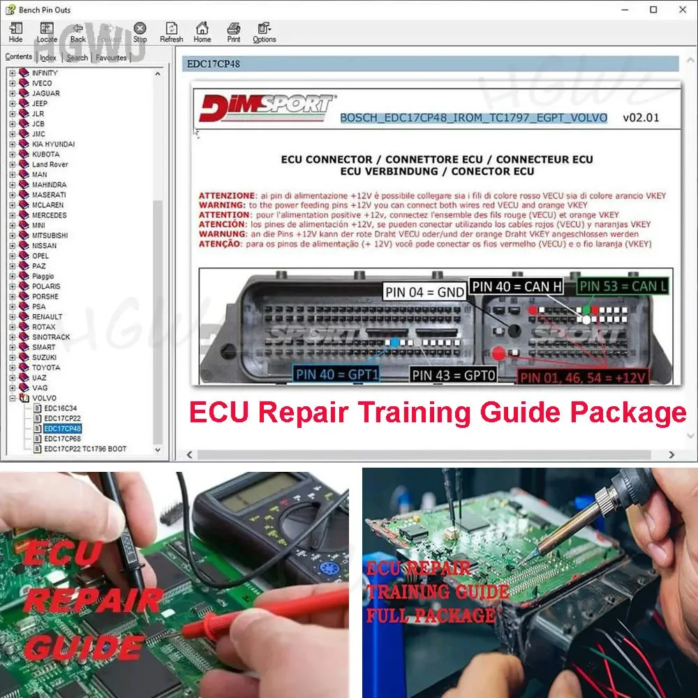 ECU Repair Training Package + Guide ECU Basic Electronics Components + EPROM TEST Progranm EDC Datasheets Wiring PDF Software P