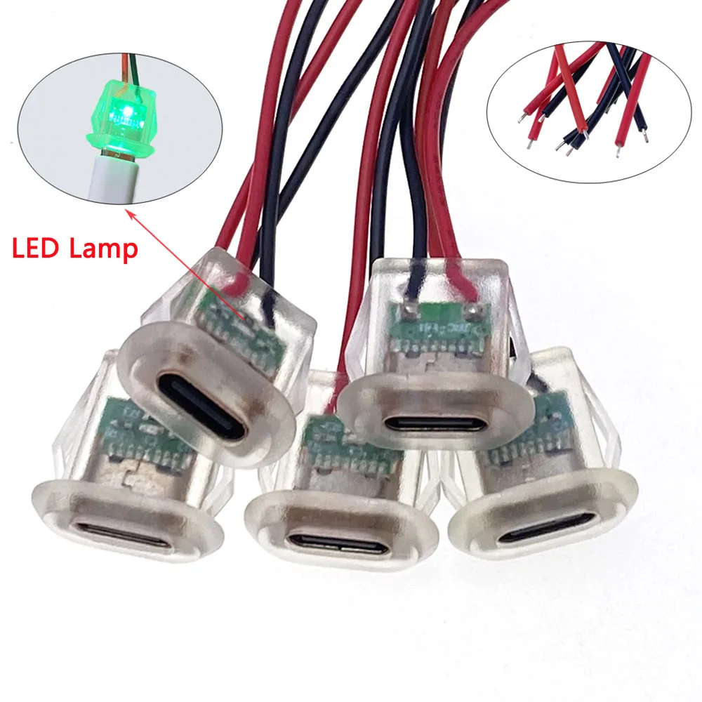 Conector Usb À Prova D'água, Direto Compressão Basis Soquete, Carregamento Interface Com Solda Fio Luzes Led, USB-C Type,2P 3a