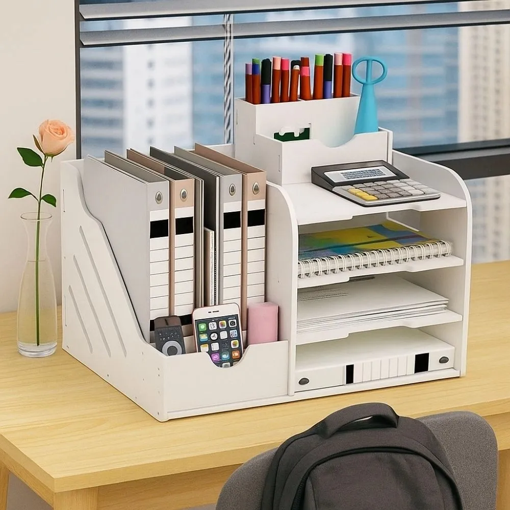 Large Capacity File Storage Rack Thickened Space Saving Desktop Organizer Partition Design Multi-Layer File Holder Study Room