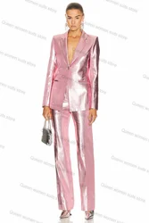 Luxury Pink 2 pezzi abiti da donna pantaloni Set Blazer + pantaloni formale Office Lady taglia su misura giacca da ballo con un bottone abito da ballo