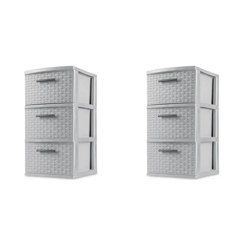 

Weave Storage Tower Set of 2 Cement 3 Drawer Organizer Opaque Drawers Concealed Storage Stylish Weave Pattern Durable Plastic