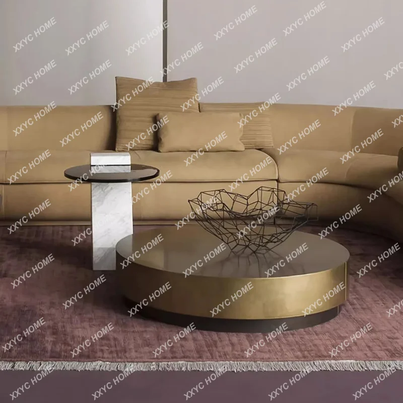 A  Minimalist Coffee Table for Home and Commercial Use, Modern Simple Stainless Steel Round Classical Tea Table, New Model