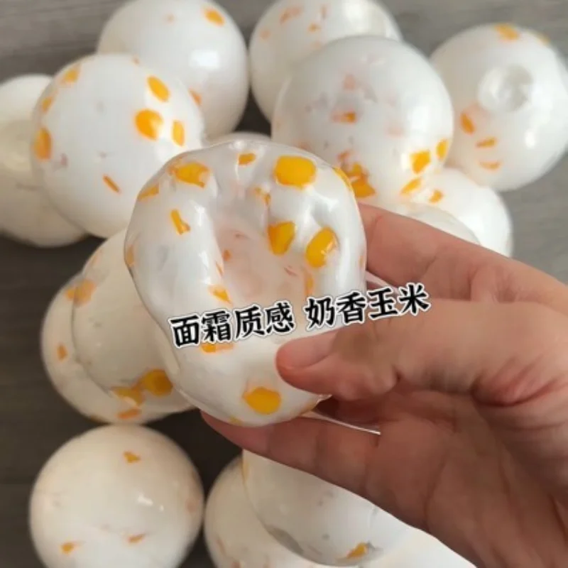 Bolas antiestrés caseras con textura cremosa y aroma a maíz con leche, juguete sensorial misterioso para aliviar el estrés, suave y esponjoso para apretar.