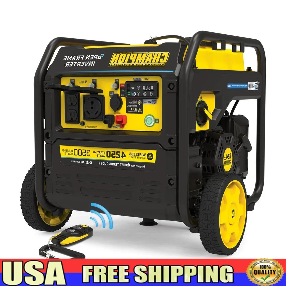 4250W Wireless Remote Start Open Frame Inverter Generator CO Shield Gas Powered Portable Quiet Efficient Camping Residential