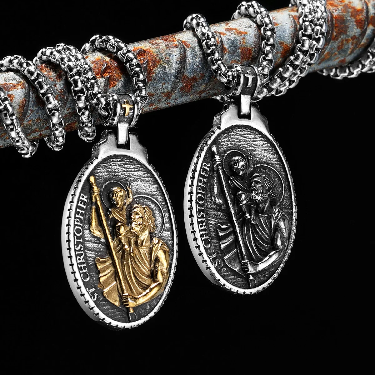 St Christopher Men Pendants 316L Stainless Steel Necklaces Chain Amulet Religion Punk Party for Male Jewelry Xmas Gift Wholesale