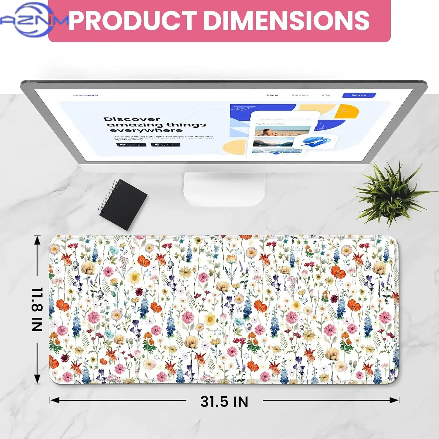 Watercolor Wild Flower Gaming Mouse Pad, Mixed Bloom Stem Print Smooth Edge Non Slip Mat Gamers Office Home Wireless Mouse Use