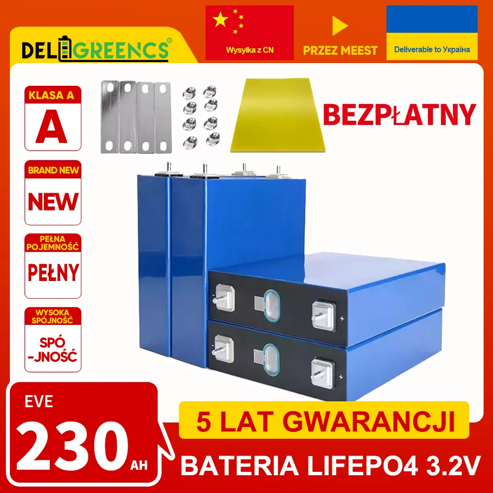 Ukraine Grade A+ Lifepo4 EVE230AH 12V 24V 48V Battery Pack Rechargeable Batteries For Solar Tax Free By Meest