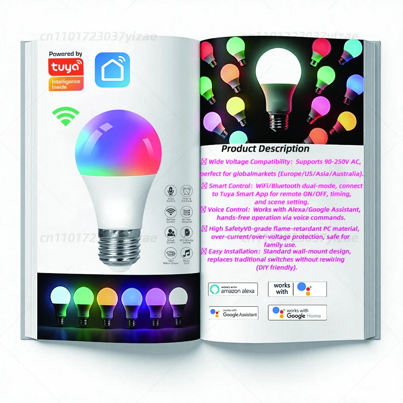 

Tuya Smart WiFiLEDLight Bulbs 85-265V10W 15W 18W E27/B22 Alexa LEDLamp RGBSmart Life APP Google Assisatnt Голосовое управление1/2/4 шт.