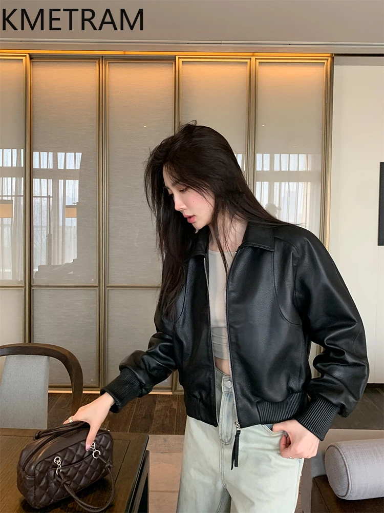 100% Top Layer Sheepskin Jacket Woman Black Biker Genuine Leather Jackets New in Outerwears Fall Clothes 2025 Women кожанка