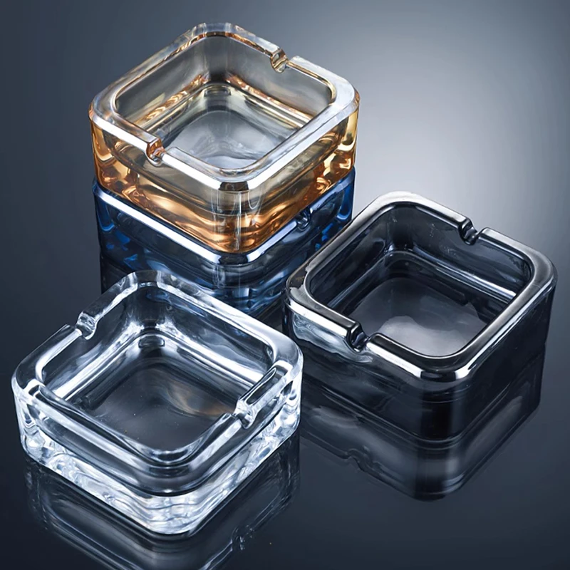 Luxury Ashtray Glass Small Exquisite Fashionable Square Cigarette Cup for Smoke Living Room Household Smokers Creative Ashtray