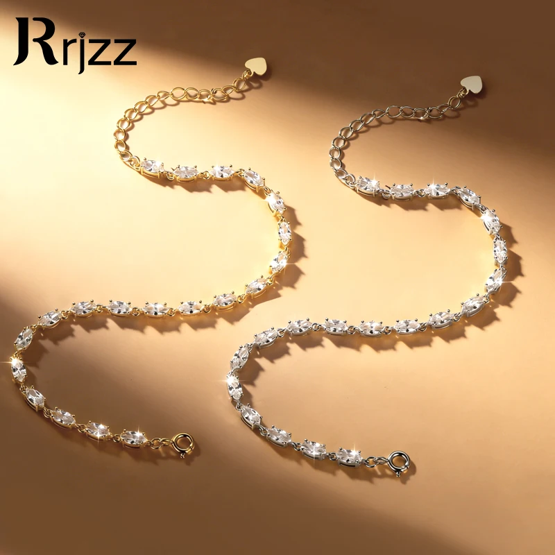 

Rrjzz 3x6mm Marquise Cut 5A CZ Lab Imitation Diamond Tennis Bracelet for Women 22cm Zircon Charm Chain Anniversary Jewelry Gifts