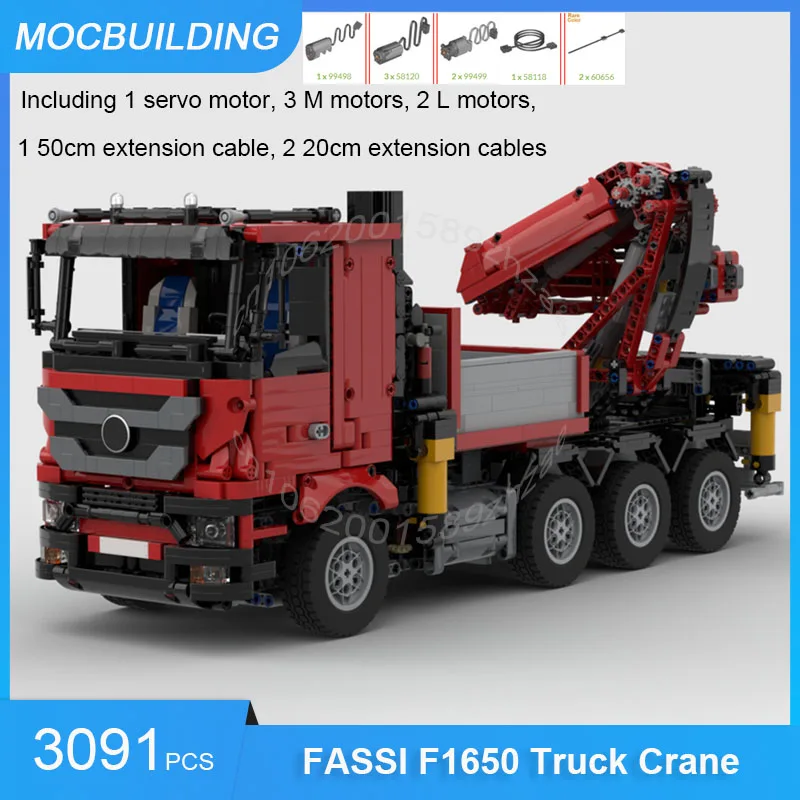 MOC Building Blocks FASSI F1650 Truck Crane Trailer Model DIY Assemble Bricks Transportation Creative Xmas Toys Gifts 3091PCS