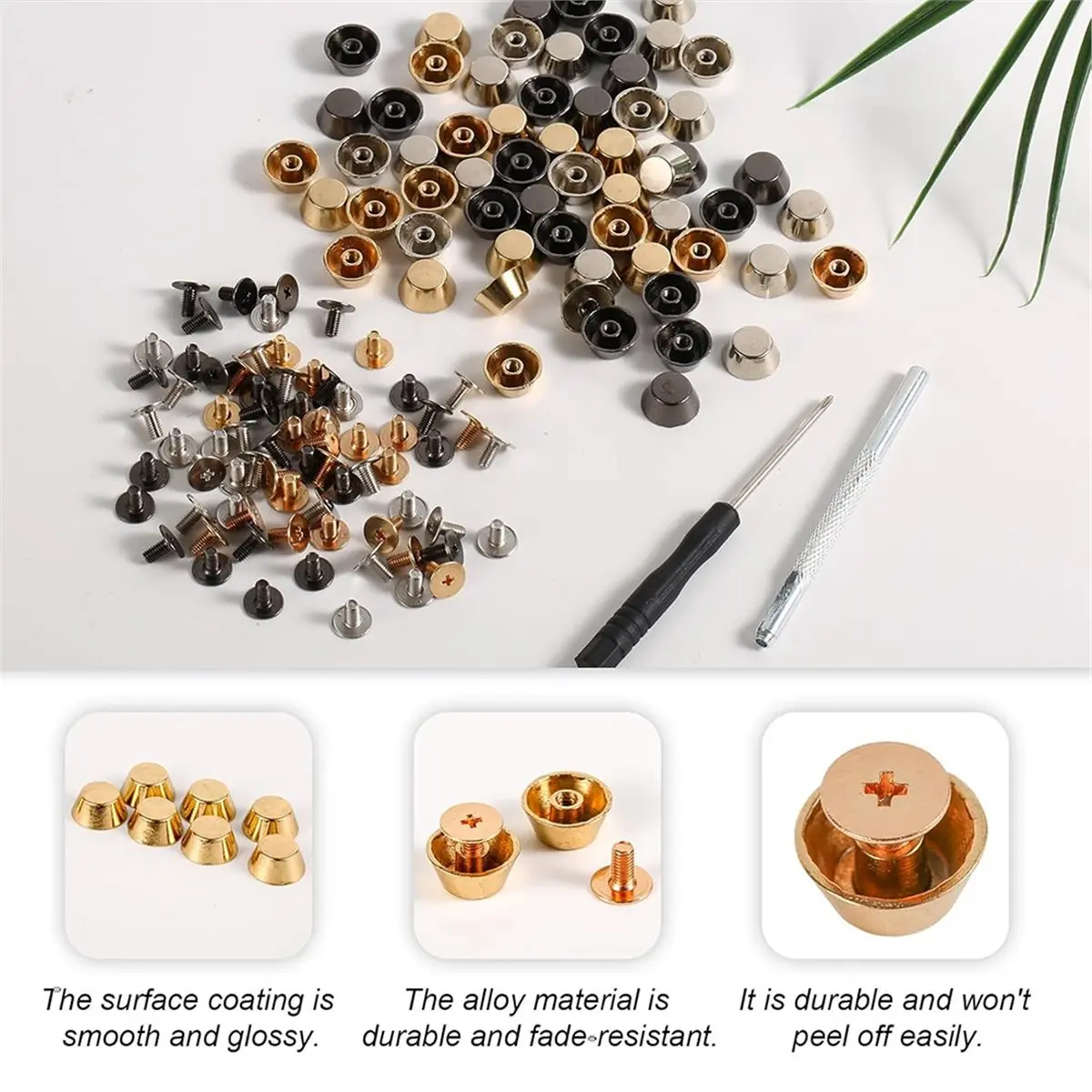 60 Pcs Alloy Purse Feet Set with Screwdriver & Hole Punch for DIY Handbag Protection