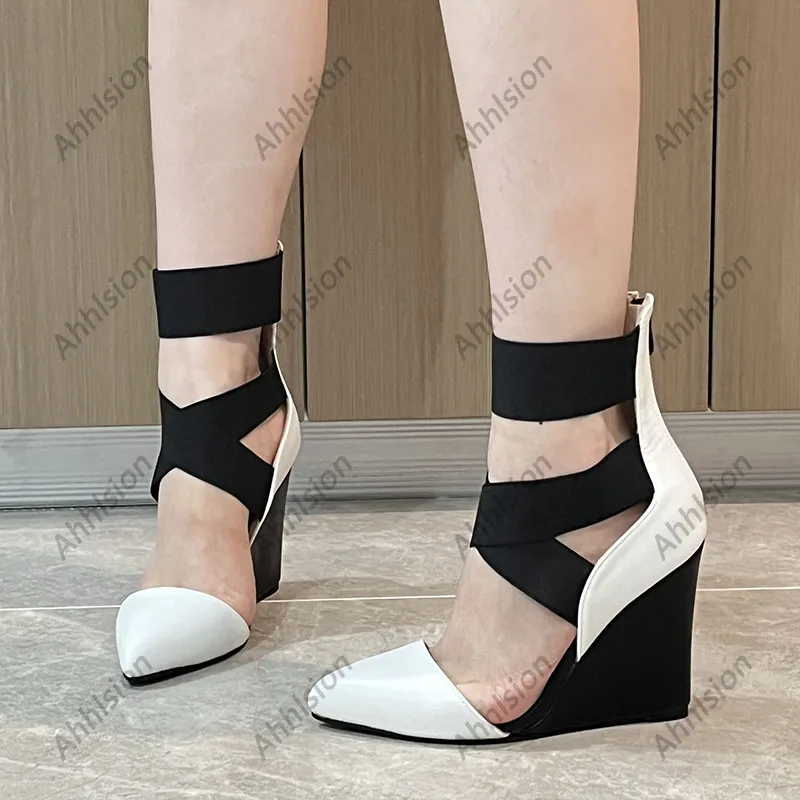 Ahhlsion صور حقيقية المرأة الصيف مضخات الراحة أسافين الكعوب أشار تو فستان أبيض جميل أحذية الولايات المتحدة حجم كبير 5-13 #2