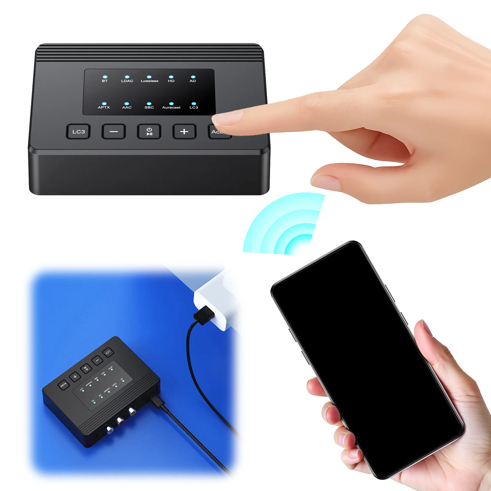 LDAC AptX-HD/AD/LL 2In1 BT Music Adapter 300mAh BT6.0 HiFi Audio Adapter with Coaxial Optical Output for Home Stereo Speaker